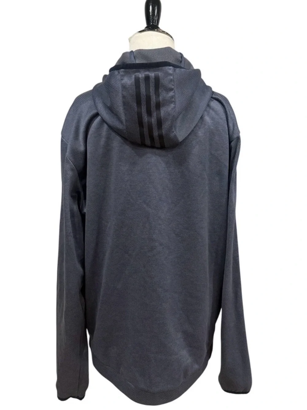 Adidas Men’s Large Blue Textured Full Zip Hooded Athletic Jacket Hoodie